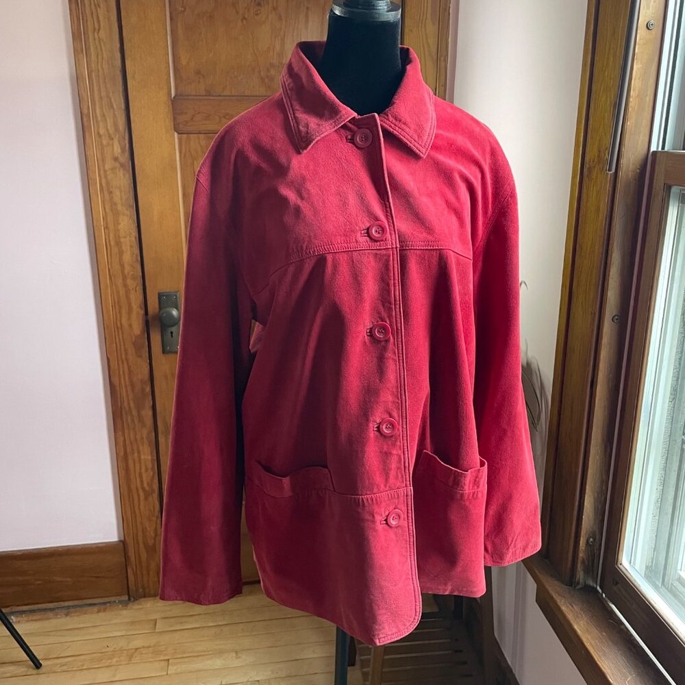 Vintage 90s Suede Red Statement Jacket St Johns Bay M Festival Baggy Oversized